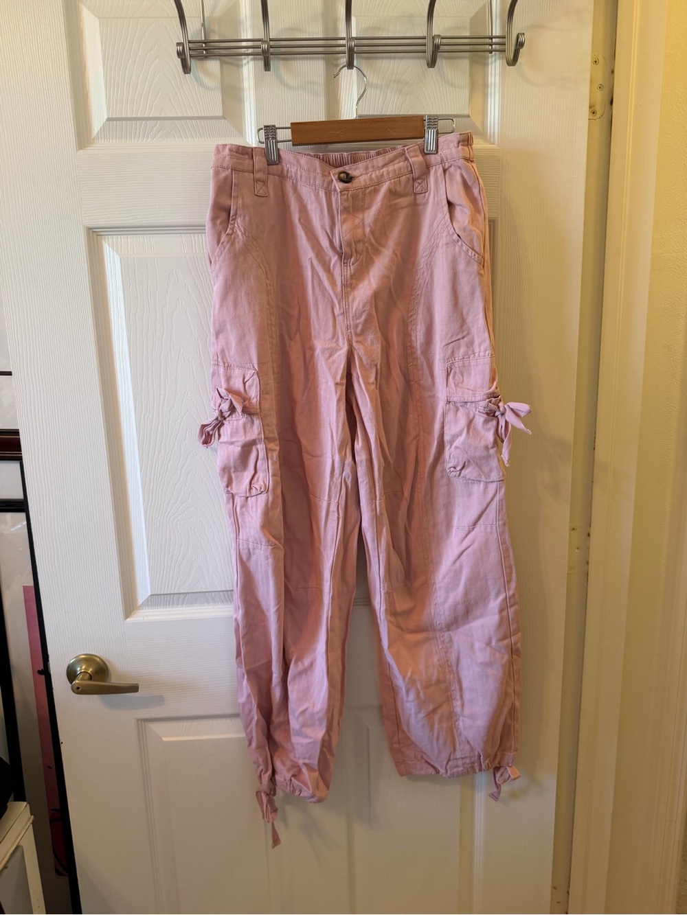 Jacqui E Light Pink Cargo Joggers with Knee and Hem Ties